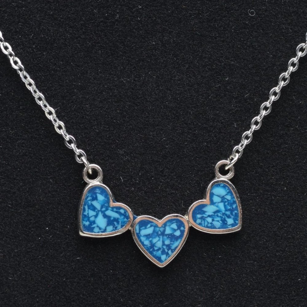 Tiny Blue Hearts on Silver Plate Necklace